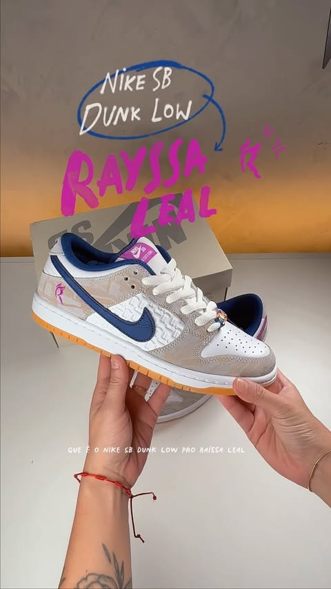 Instagram post by @umtenispordia for Nike Skateboarding. Caption reads: 💜🛹 Nike SB Dunk Low Pro Rayssa Leal....