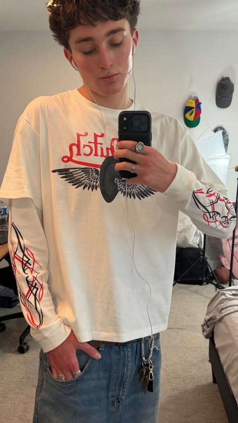 Instagram post by @lucasferryfits for Von Dutch. Caption reads: shirt from @aeropostale x @vondutch 🫶🏻....