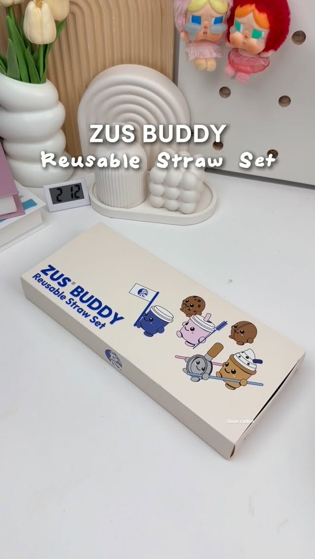 Instagram post by @our.radius for Shopee Malaysia. Caption reads: ZUS® Buddy Reusable Straw Set Comel & colourfull....