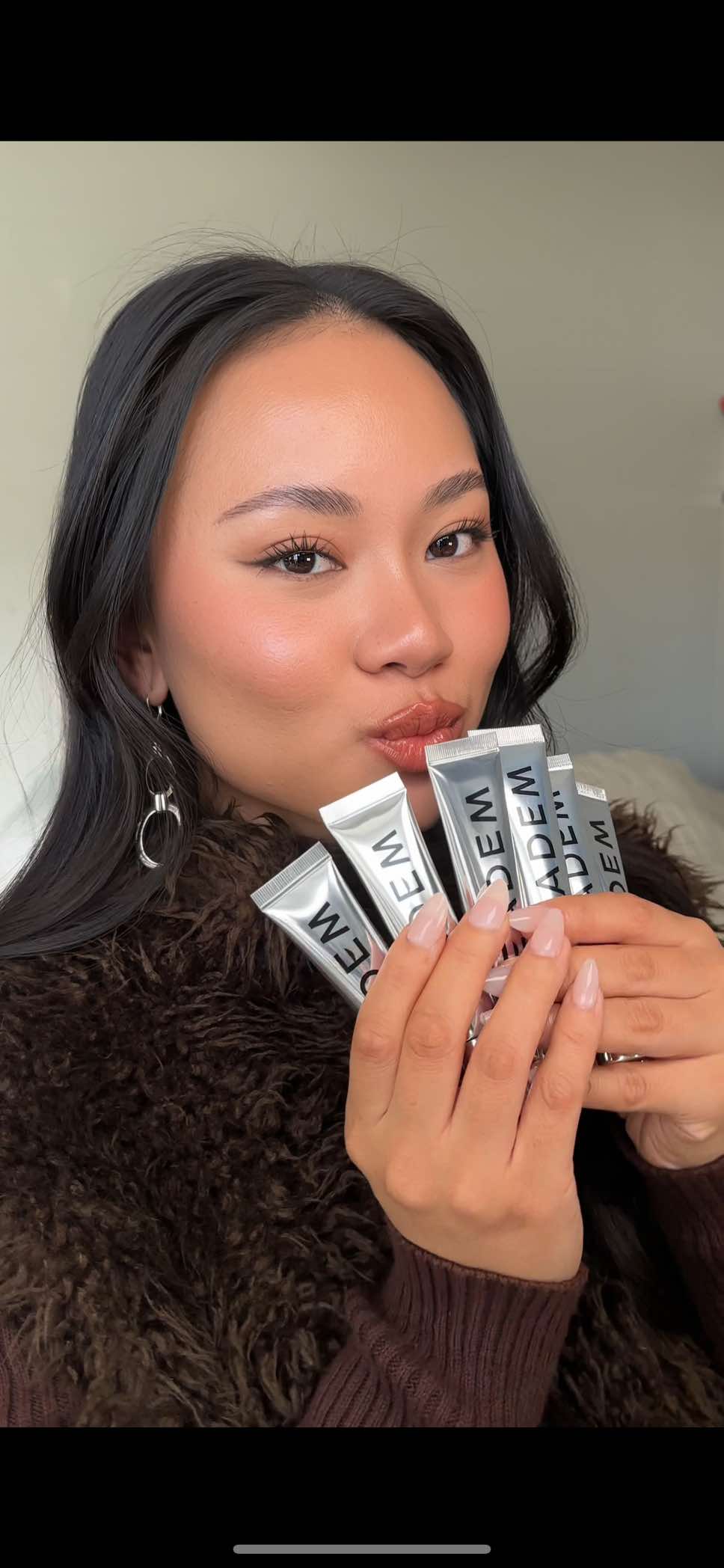 TikTok post by @kay.viriya for Eadem. Caption reads: all 6 shades of EADEM’s lechouchou lip softening....