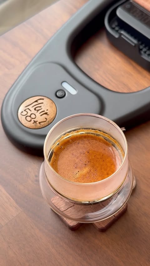 Instagram post by @kirio.zrcc for Flair Espresso. Caption reads: @flairespressomaker Flair58 +2 It's the perfect....