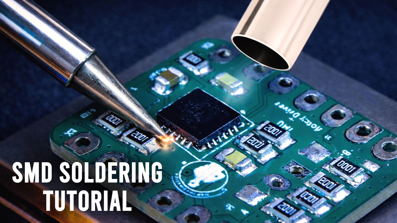 YouTube post by @MaxImagination for JLCPCB. Caption reads: How to Solder TINY SMD Components (3 Methods That....