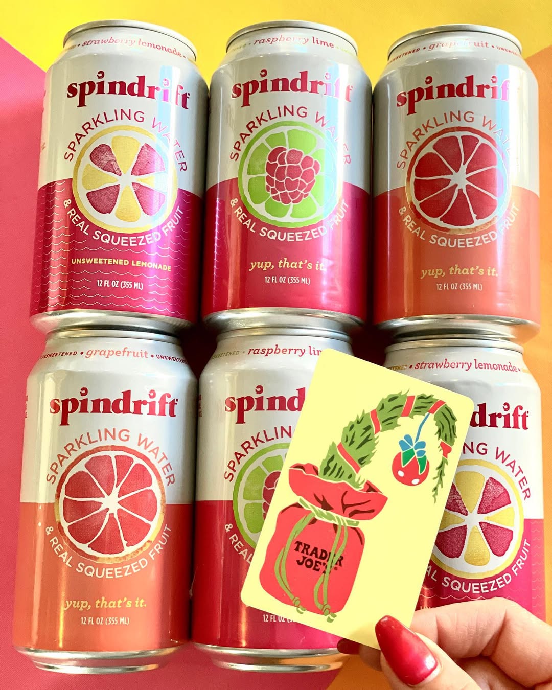 Instagram post by @traderjoeslist for Spindrift. Caption reads: [CLOSED] 🎉GIVEAWAY🎉

My favorite sparkling....