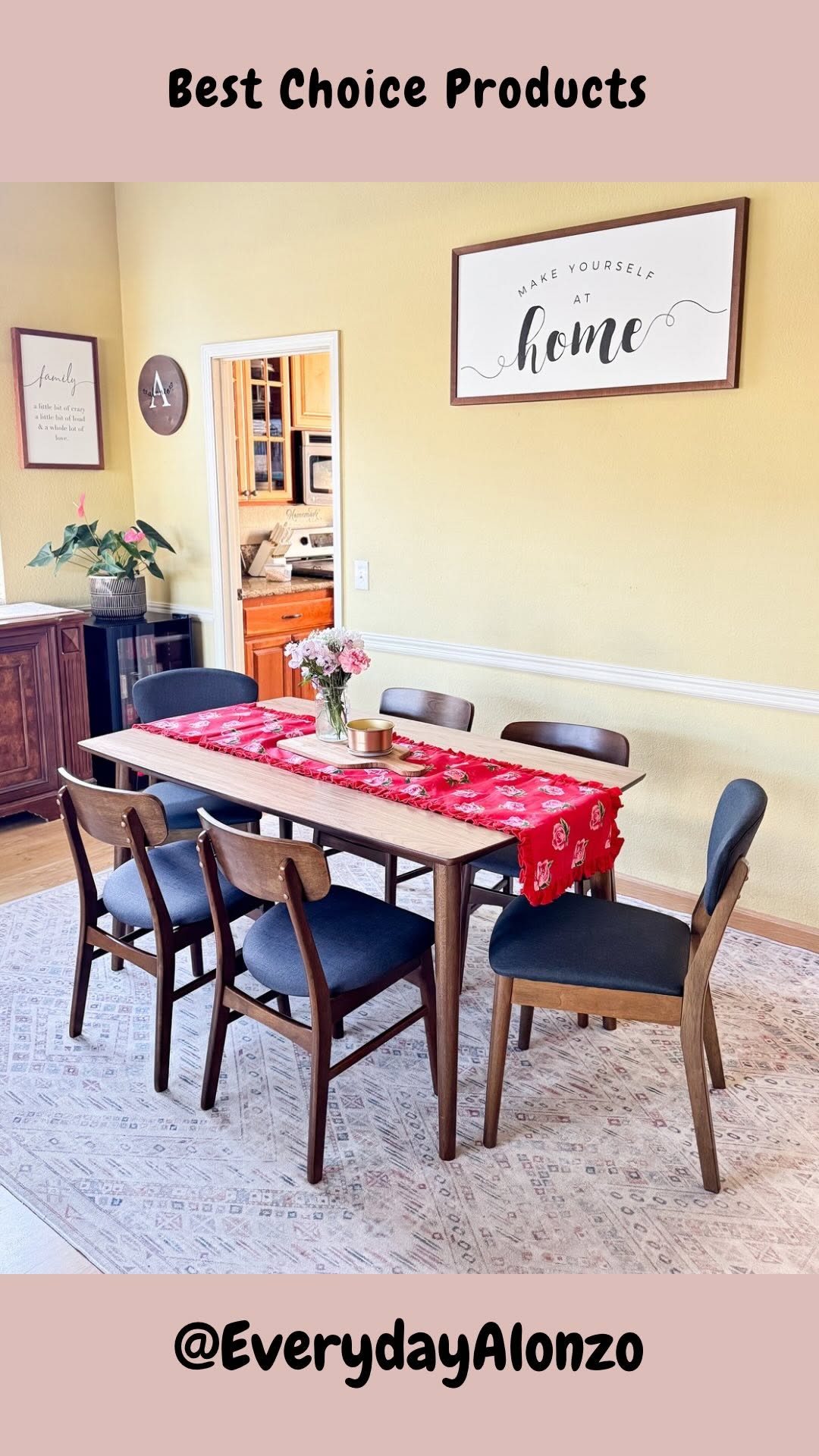 Instagram post by @everydayalonzo for Best Choice Products. Caption reads: Our dining room just got an upgrade thanks to....