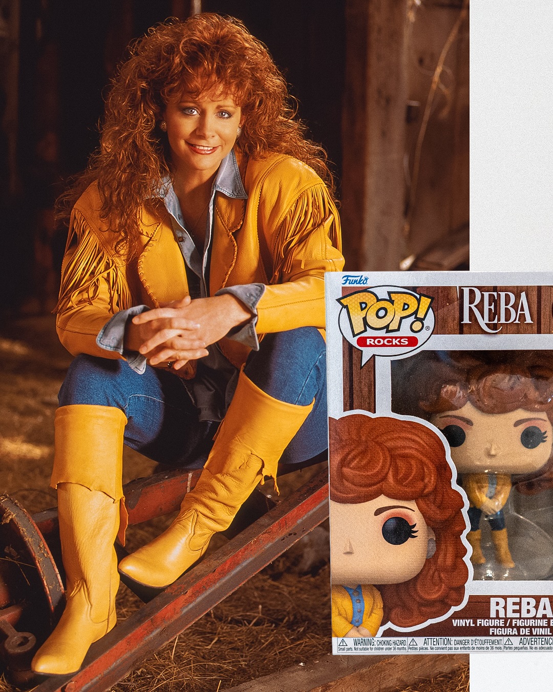 Instagram post by @reba for Funko. Caption reads: And then there were two! My original #FunkoPop....
