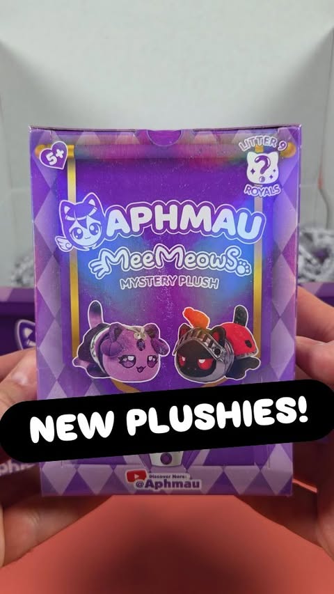 Instagram post by @minimysterys for Bonkers Toys. Caption reads: AD | New Plushies! Unboxing Aphmau MeeMeows Royals....
