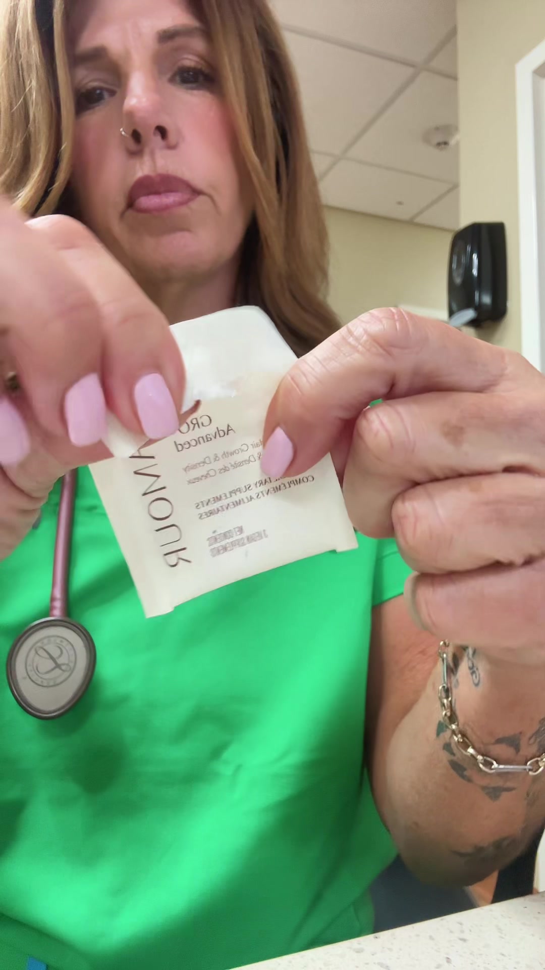 TikTok post by @kimberlydawn77 for VEGAMOUR. Caption reads: [...] of my routine #hairtok #hairgrowthtips....