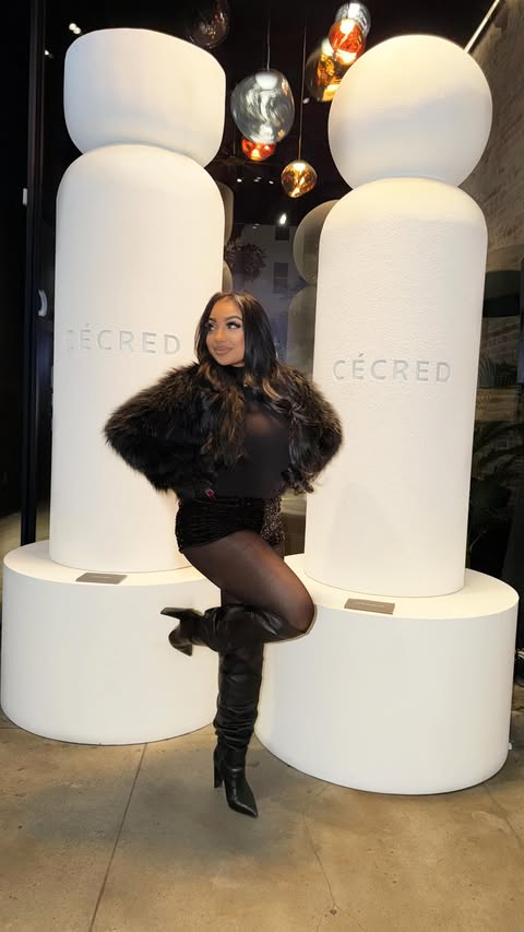 Instagram post by @mizzjazmeen for Cécred. Caption reads: @cecred Holiday Party 🎁✨ A night filled with hair....