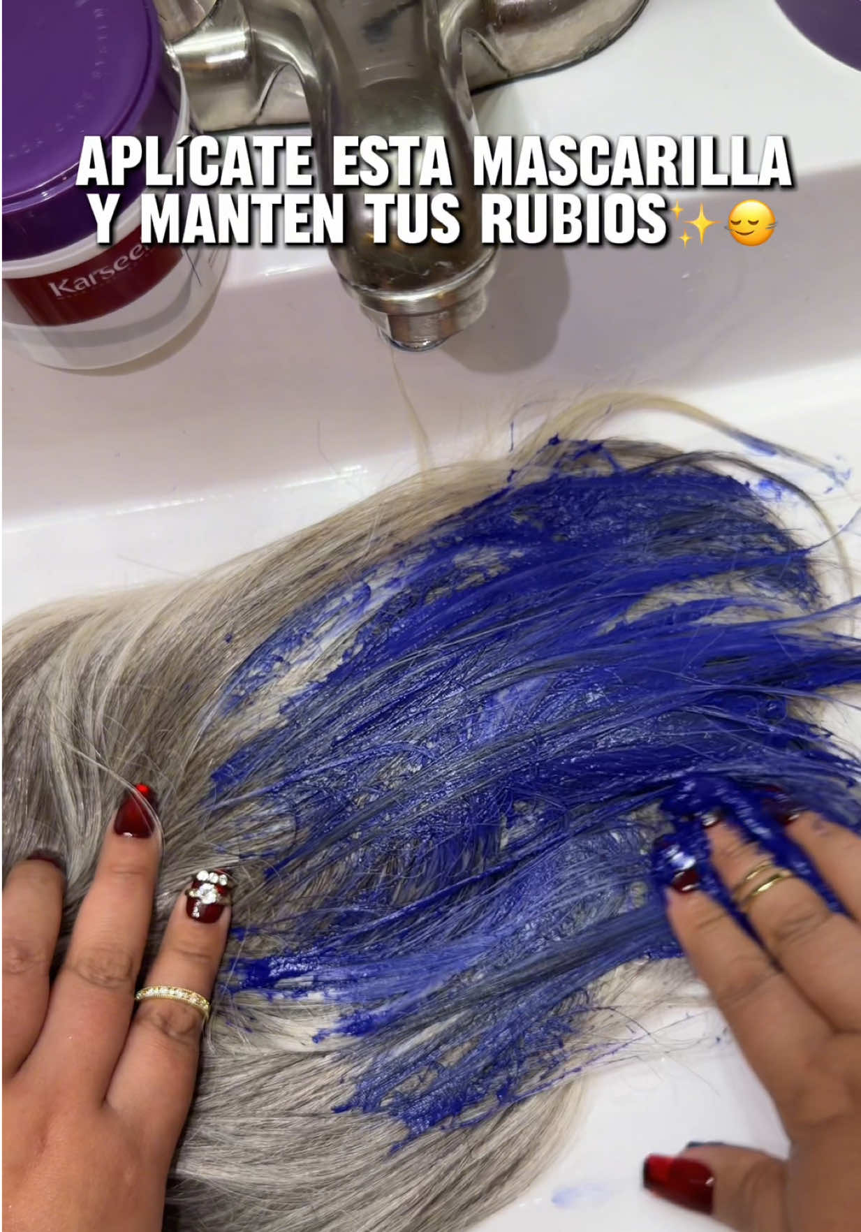 TikTok post by @ofertasenlausa for Karseell Official. Caption reads: [...] morada para rubios y cenizos @Karseell....