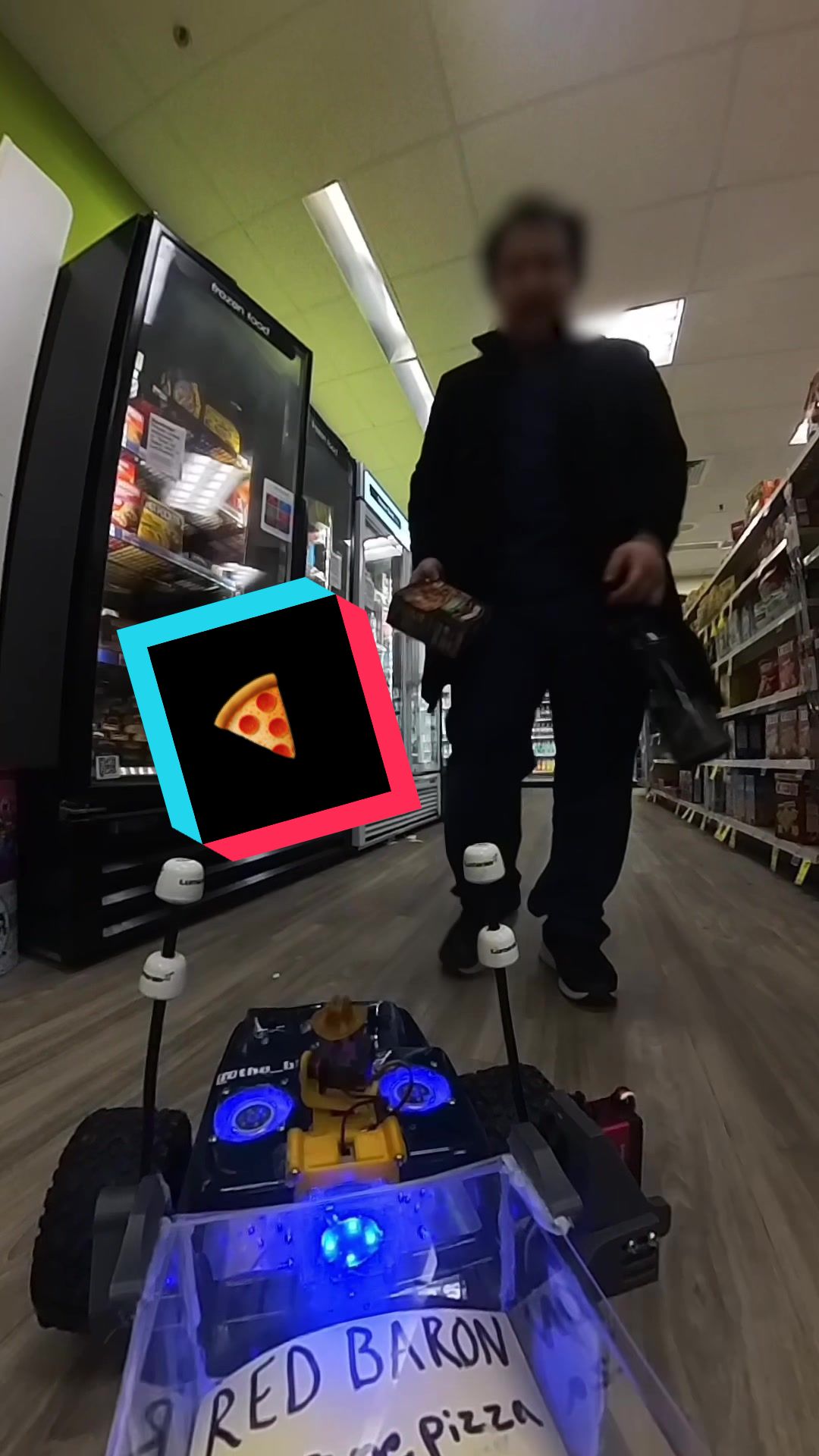 TikTok post by @the_blue_car for Red Baron Pizza. Caption reads: #ad Buying @Red Baron pizza with the RC Car, ain’t....