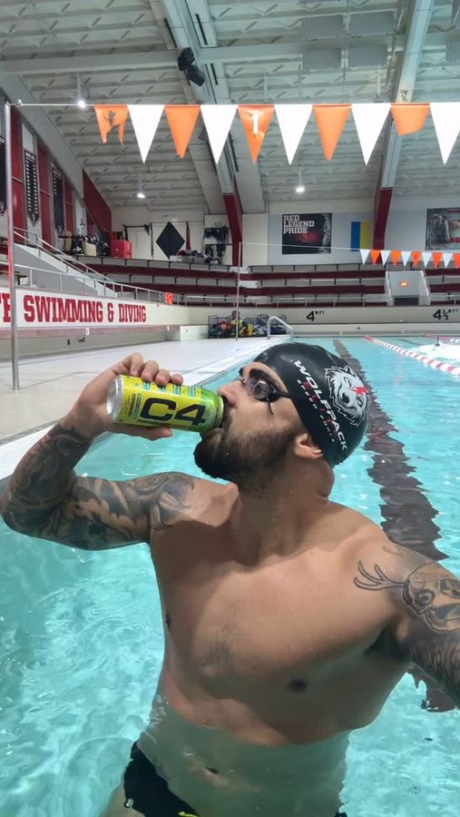 Instagram post by @swimcoachjoao for Cellucor. Caption reads: 🚀 Power Up Your Swim with C4 Performance Energy®!....