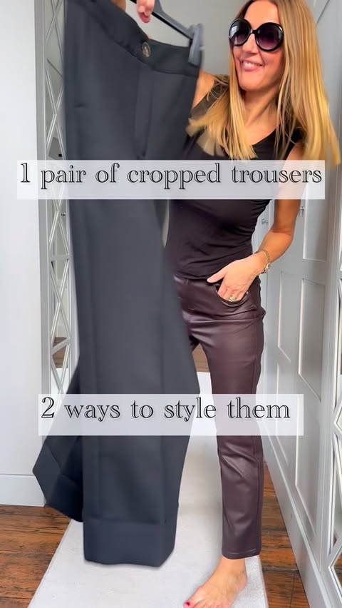 Instagram post by @ladyofthemanor77 for Sezane. Caption reads: THE cropped trousers of the season. Effortlessly....