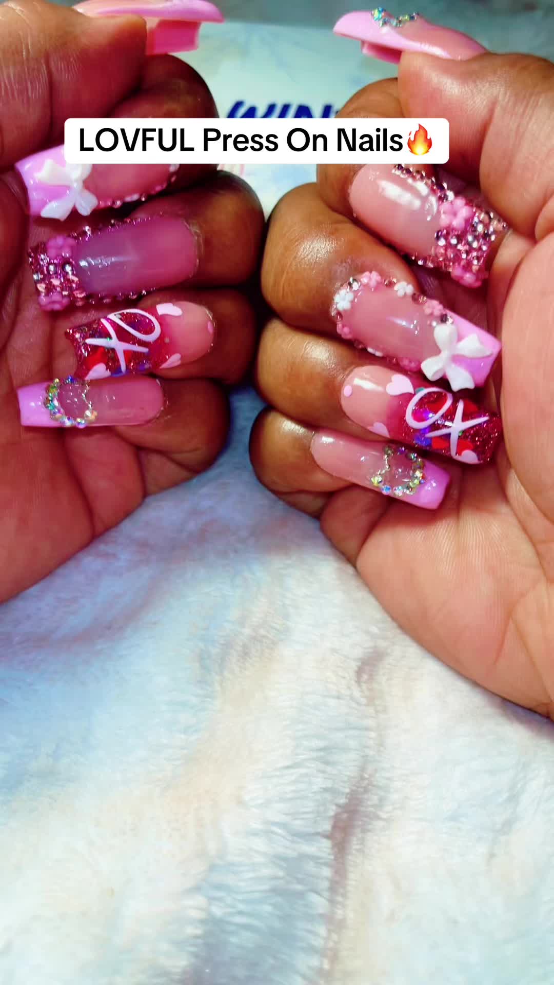 TikTok post by @dimples44445 for LOVFUL. Caption reads: Quality Acrylic Press On Nails by @LOVFUL....