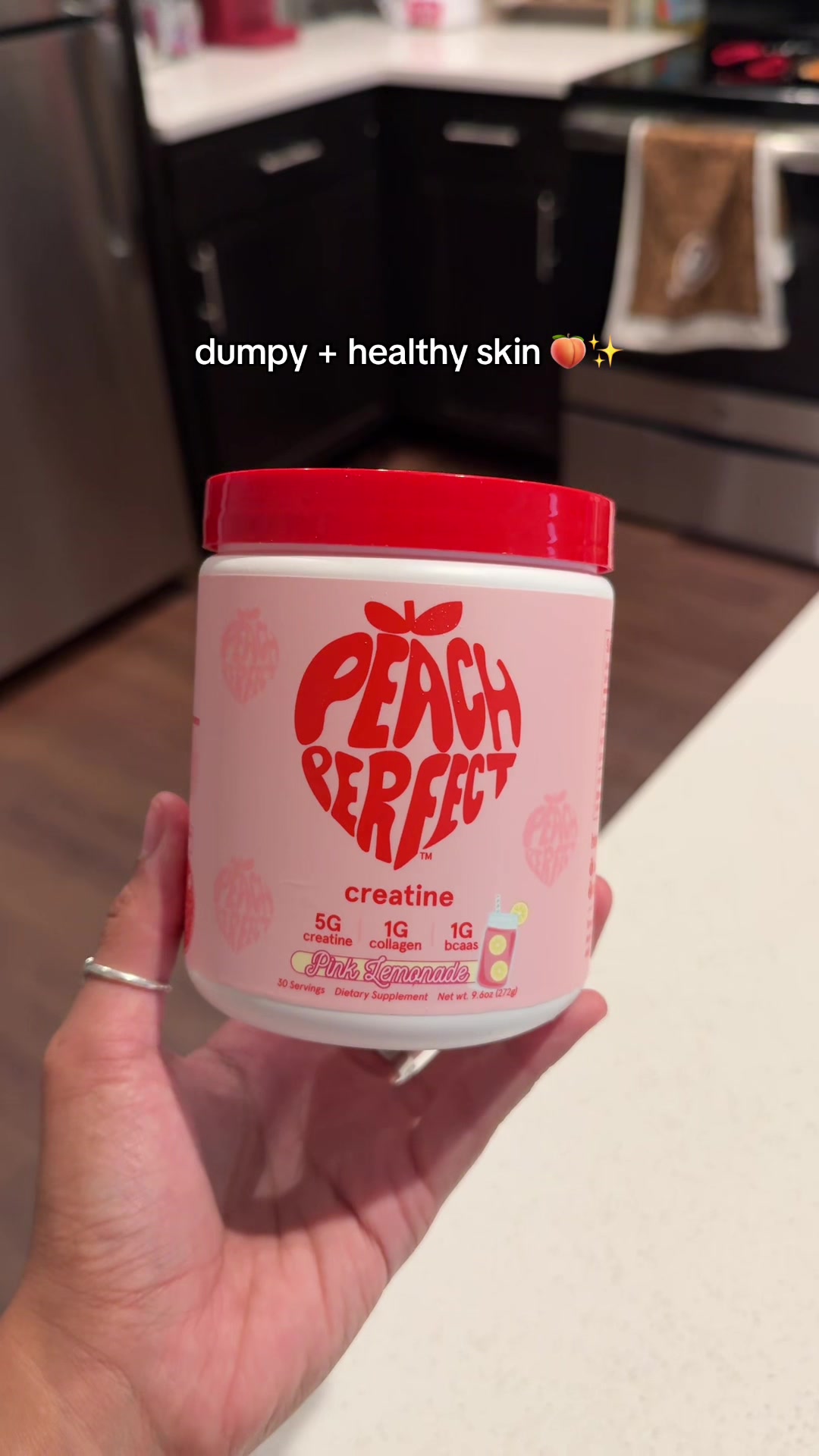 TikTok post by @kiaranaleman for Peach Perfect Nutrition. Caption reads: Summer essential 🍑✨😻 @Peach Perfect Nutrition....