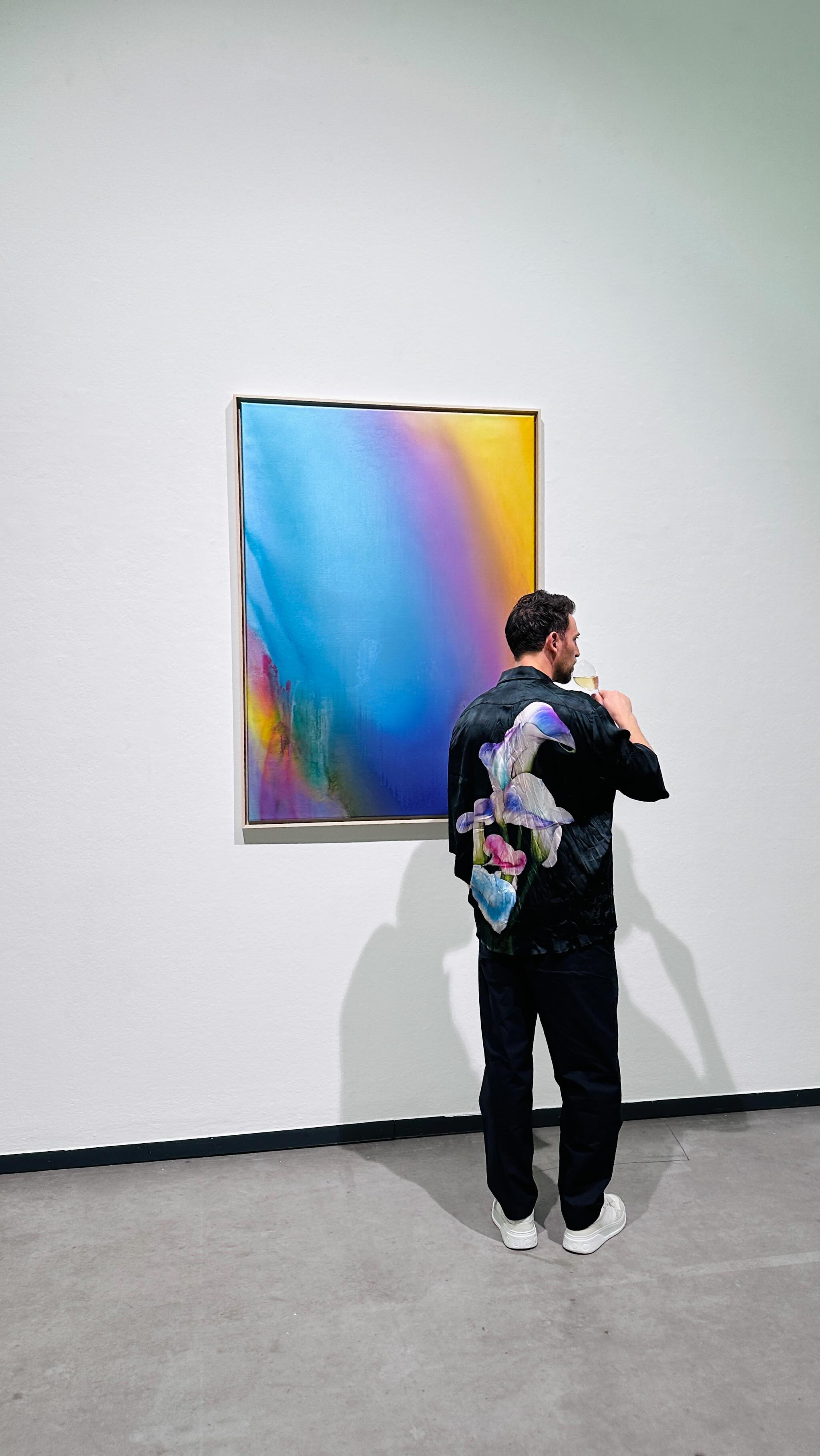 Instagram post by @paul_schrader for Champagne Ruinart. Caption reads: Anzeige - Vernissage for my exhibition „L.A.....