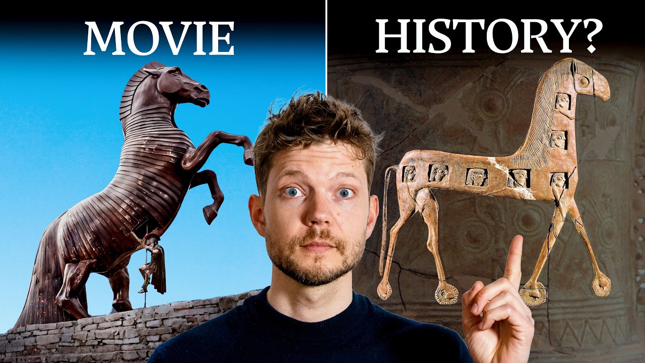 YouTube post by @ThePresentPast_ for MALIA. Caption reads: What the Odyssey Gets Wrong About the Trojan Horse.