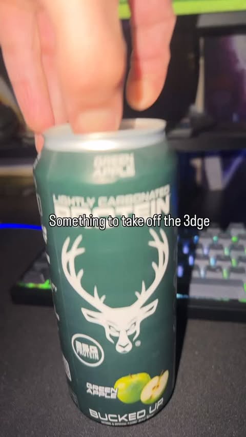 Instagram post by @ram.rising for Bucked Up. Caption reads: Greens + green apple ⛳️🍏 Bucked Up Protein Soda....