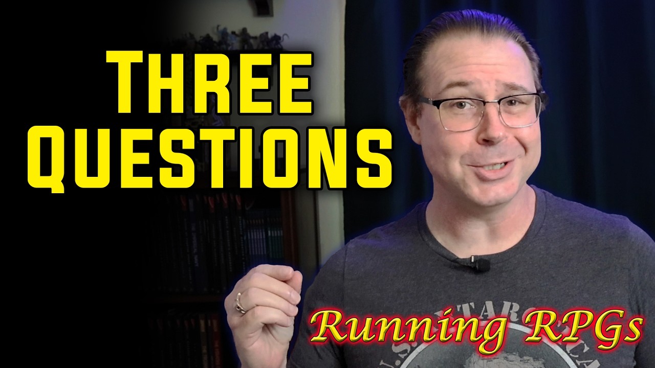 YouTube post by @SSkorkowsky for World Anvil. Caption reads: 3 Questions That Improve Your Game - Running RPGs.