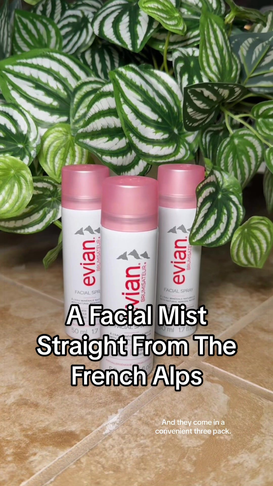 TikTok post by @melissa_beautyover40 for Evian Facial Spray USA. Caption reads: Disclosure: @Evian Facial Spray sent me a sample....