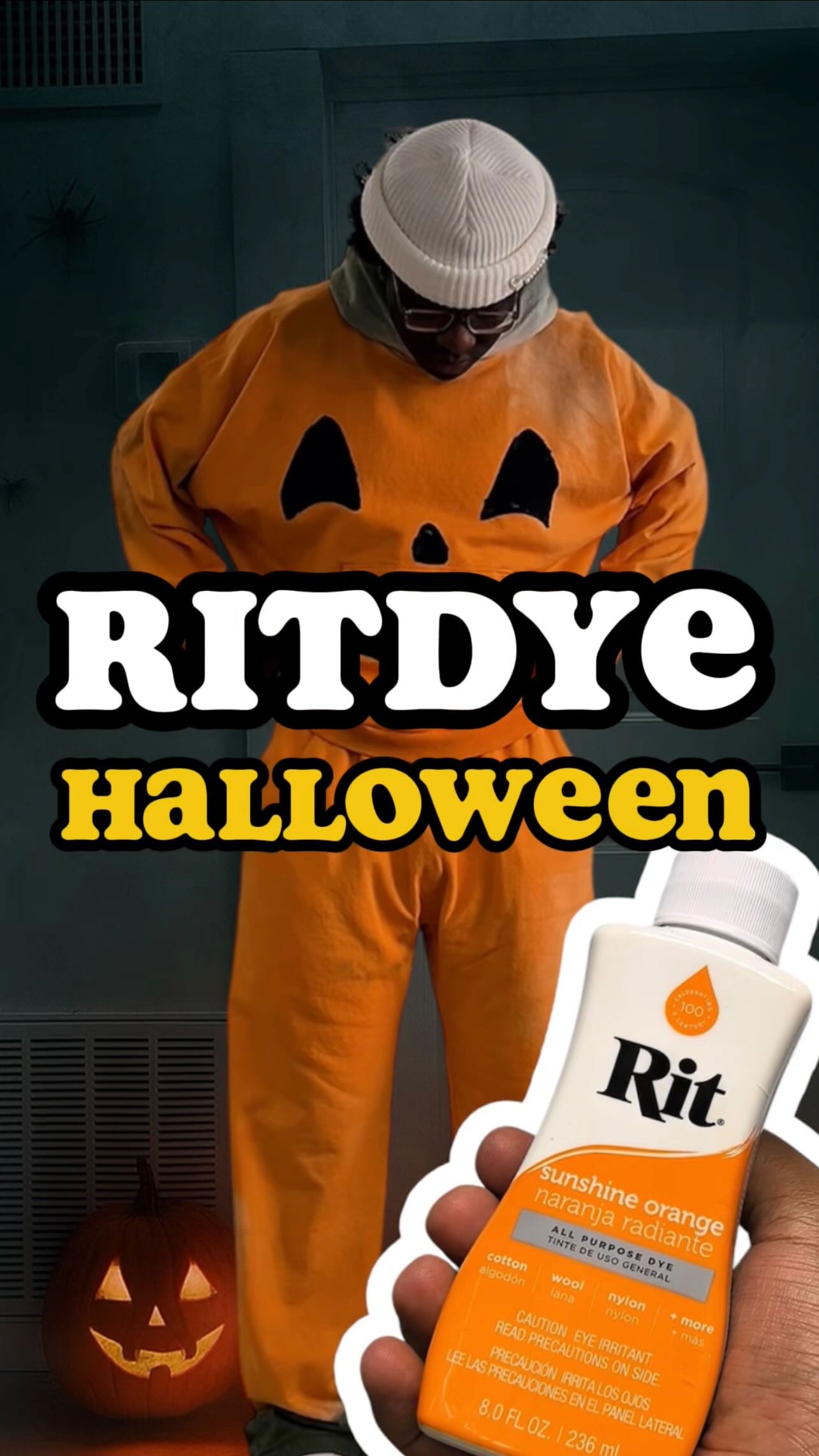 Instagram post by @jonthrifts for Rit Dye. Caption reads: Custom halloween costume with @ritdye 🎃

I used....