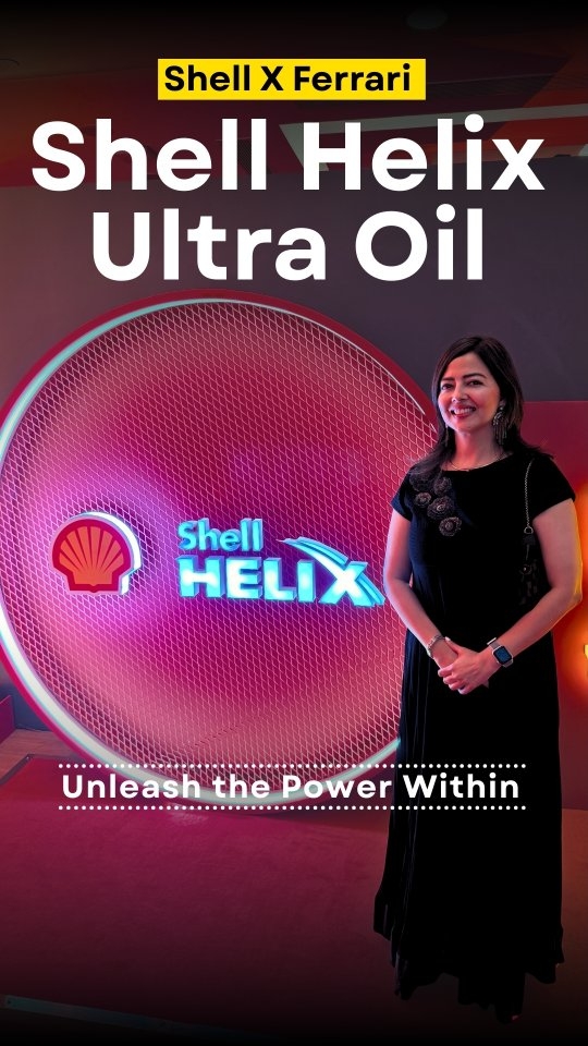 Instagram post by an influencer for Shell India. Caption reads: If it works on the track, it works on the road....