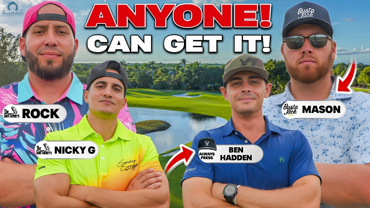YouTube post by @thegolffathers for Sunday Swagger. Caption reads: OUR BIGGEST GOLF MATCH EVER!! Mason Nutt and Ben....