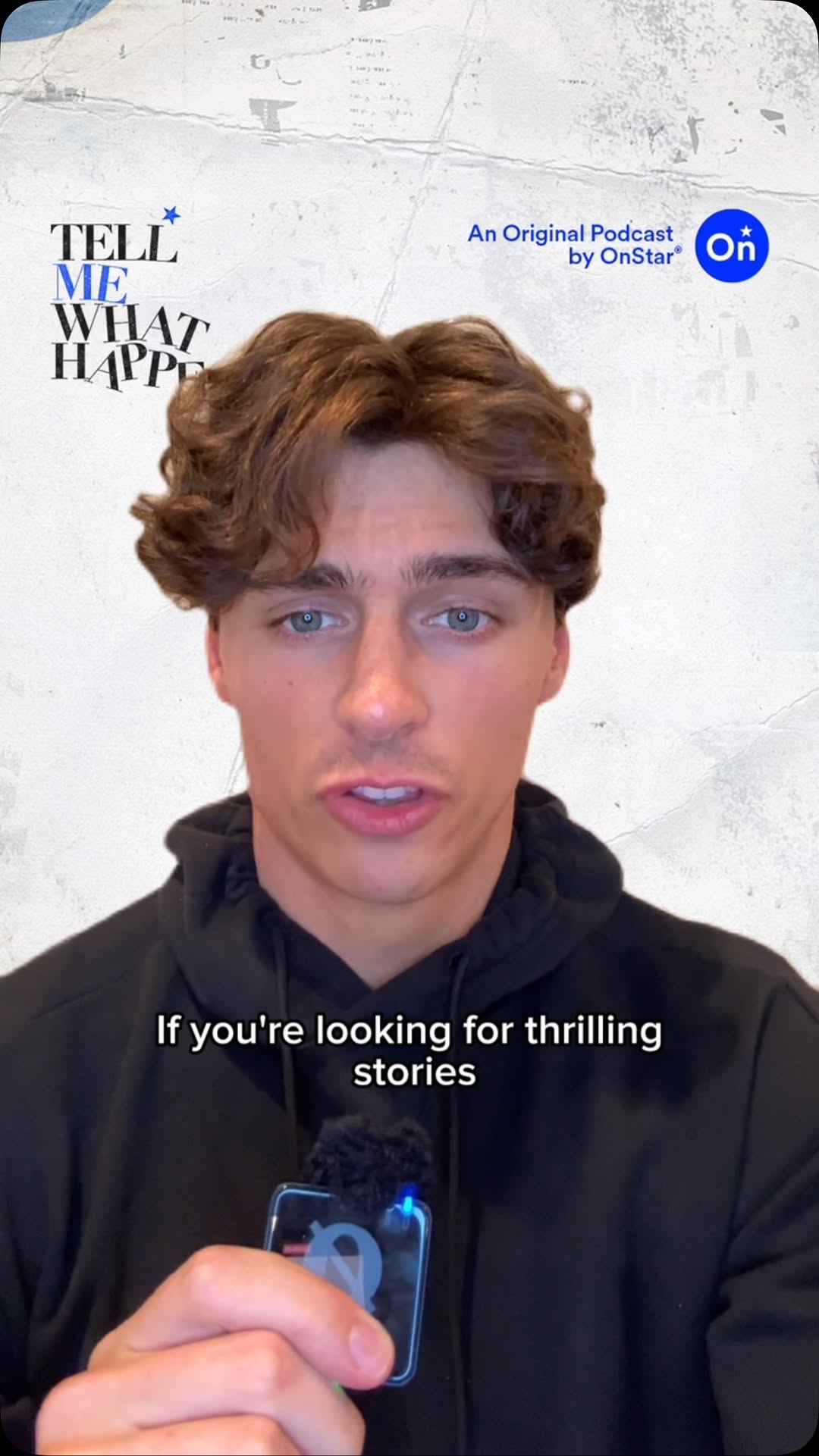 Instagram post by @noahglenncarter for OnStar. Caption reads: AD Tell Me What Happened podcast by @onstar is....