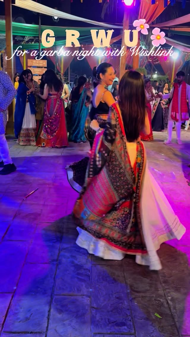 Instagram post by @asha.bajetha for Wishlink. Caption reads: Wishlink sent us on the most fun Garba date ever....