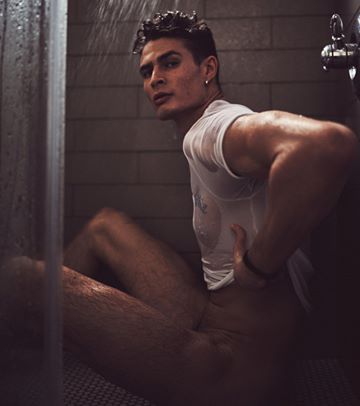 Instagram post by @nolanzarlin for LA Models. Caption reads: You coming..? 🚿💦.