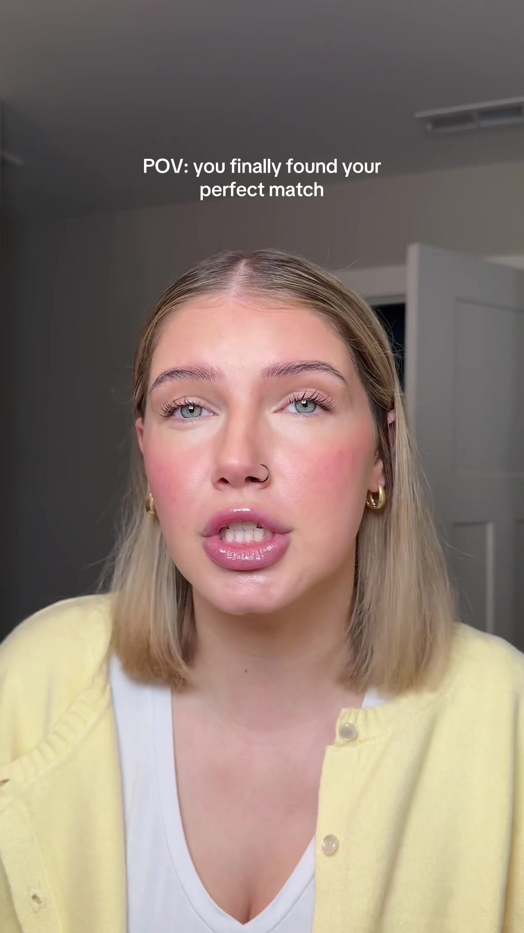 TikTok post by @chelsearlarson for Haus Labs. Caption reads: [...] now! No more guessing my shade. @Haus Labs....