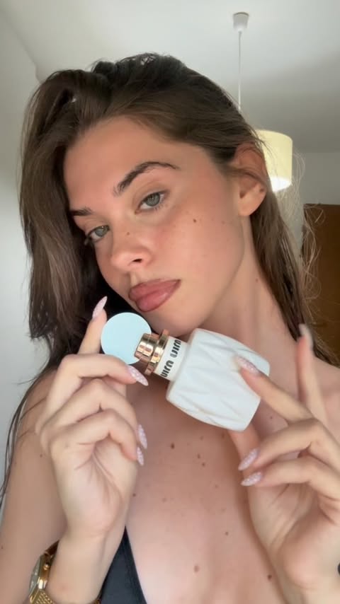 Instagram post by @_enzavacca_ for Miu Miu. Caption reads: i’m in love with @miumiu 🤍 #giftedby....