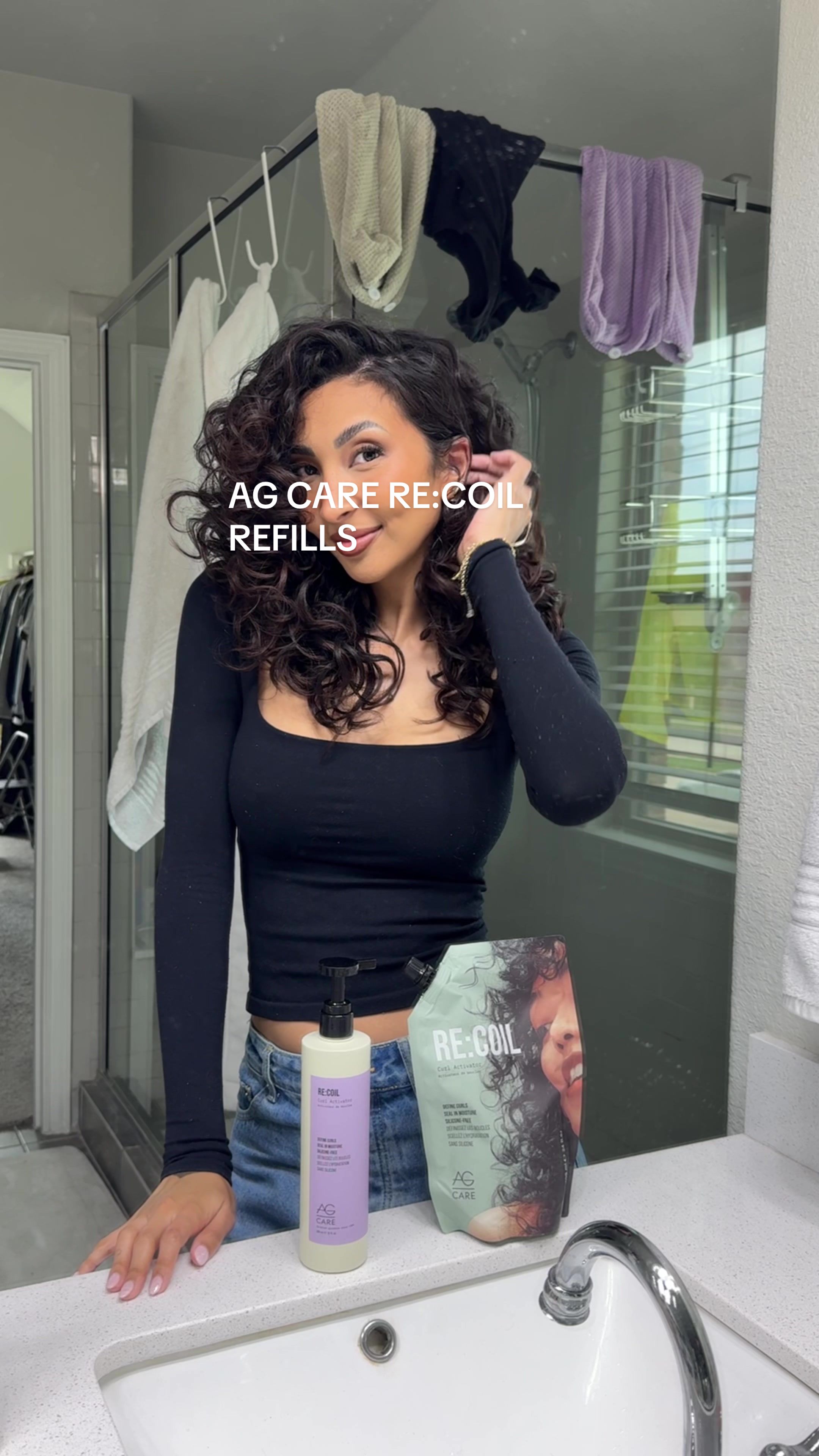 TikTok post by @lea_toshiye for Israel Police (Arabic). Caption reads: Curls activated. Waste reduced. AG Re:Coil Refill....