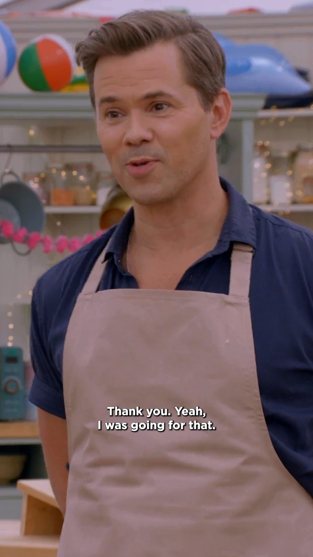 Instagram post by @andrewrannells for Roku. Caption reads: The Book of Baking 🧁 Stream The Great American....