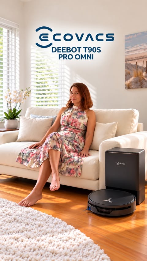 Instagram post by @brigitteilkaysavran for ECOVACS ROBOTICS. Caption reads: A cleaner home with less effort ✨ The DEEBOT T90S....