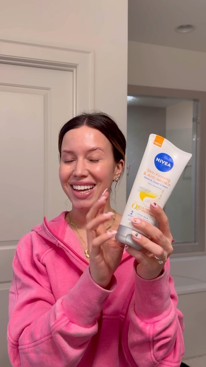 Instagram post by @cecilybauchmann for NIVEA USA. Caption reads: #ad Your neck & chest need attention too🥹I love....