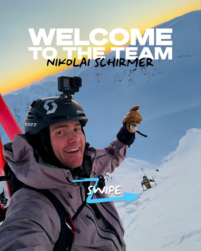 Instagram post by @nikolaischirmer for GoPro. Caption reads: [...] to the roster as the newest #GoProAthlete 🤟....