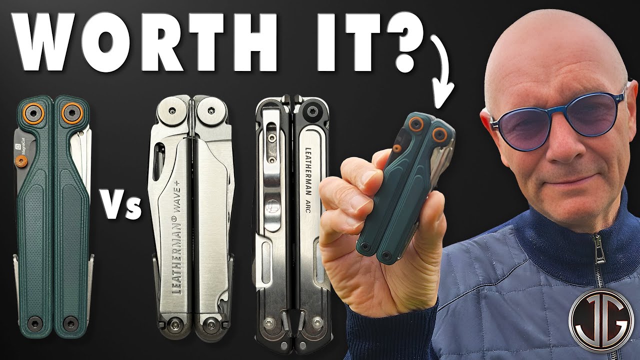 YouTube post by @JonGadget for Leatherman. Caption reads: NEW Leatherman ALPHA Vs Wave+ Vs ARC.