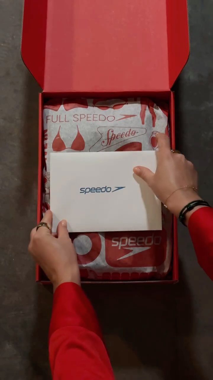 Instagram post by @kuleshova for Speedo USA. Caption reads: Give the gift of swim 🎁 I’m spoiling my loved....