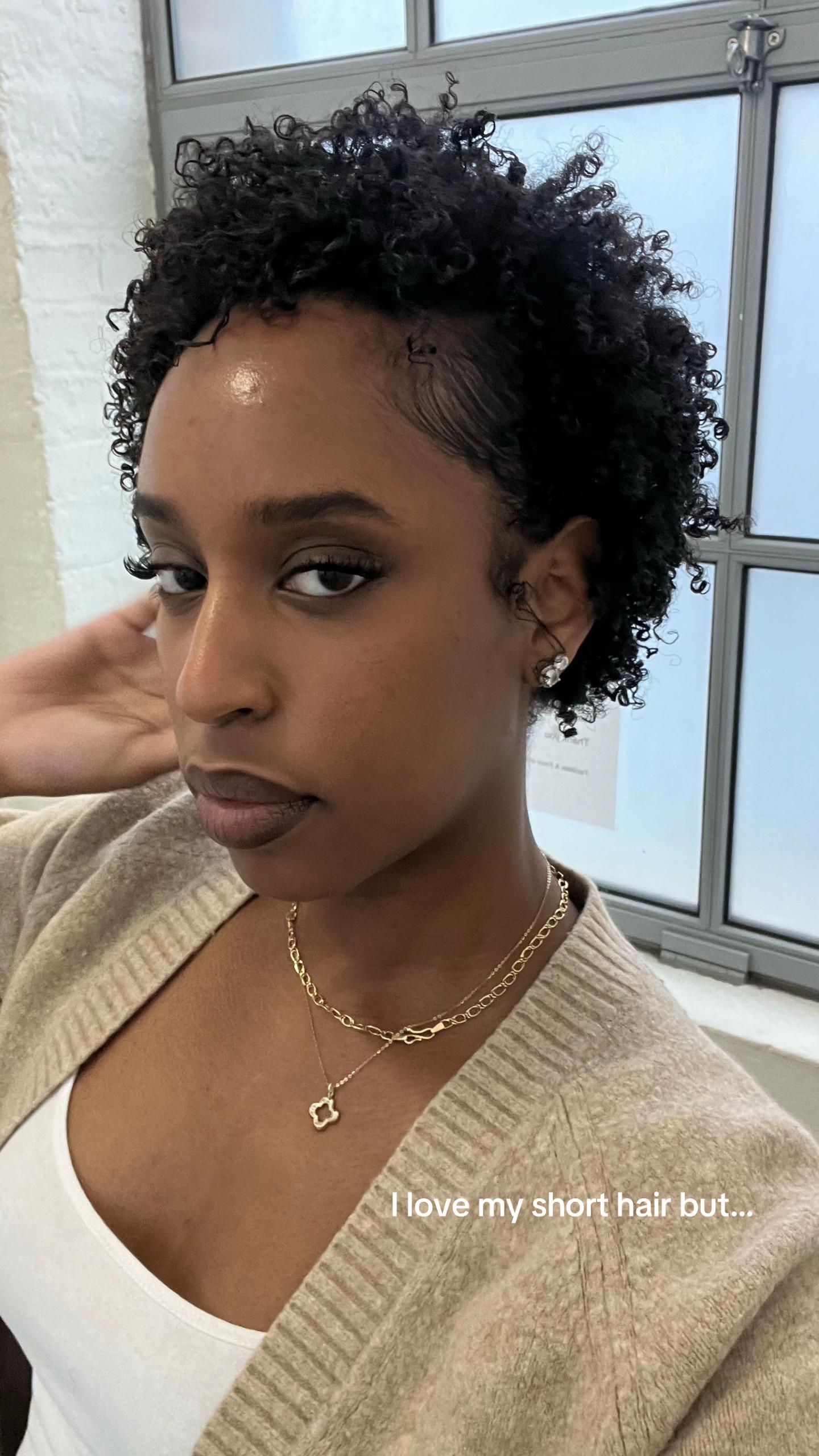 TikTok post by @_sezjaa for BGM Girl Hair. Caption reads: Hair from @bgmgirlhairofficial #halfwig #curlyhair....