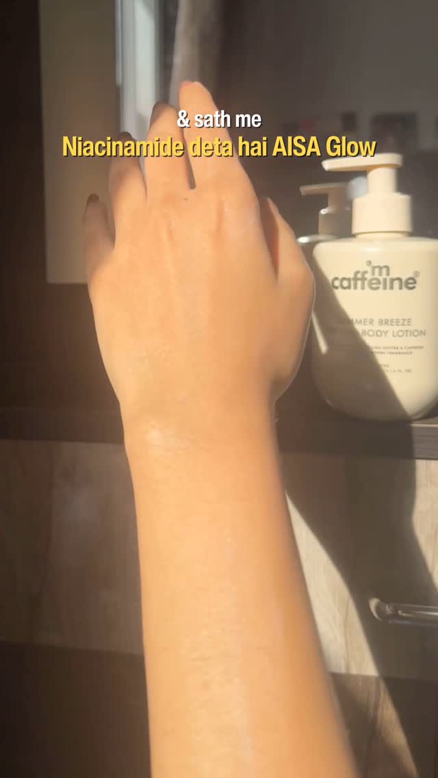 Instagram post by @redaashaikh for Mcaffeine. Caption reads: @mcaffeineofficial’s Summer Breeze Perfume Body....