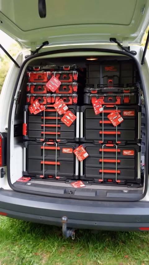 Instagram post by @leventyazicii for Milwaukee Tool. Caption reads: Filled my car with Milwaukee Packout 😍....