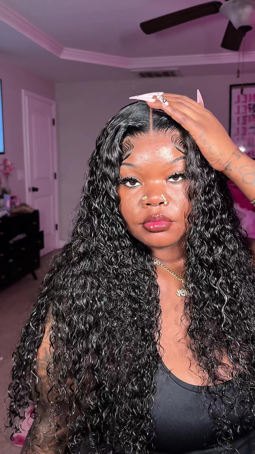 TikTok post by @therealamiyanushen for Forgirl Forever Wig. Caption reads: [...] #amiyanushen #wiginstall #forgirlforeverwig.