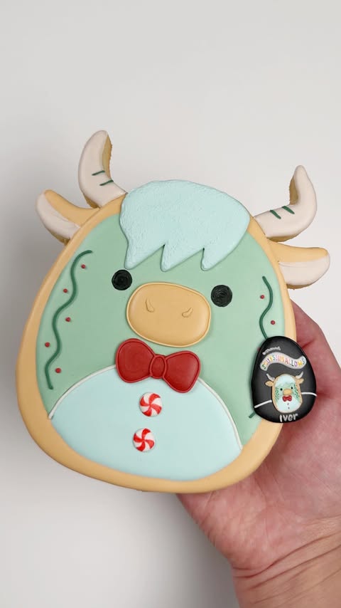 Instagram post by @hanamade.cookies for Squishmallows. Caption reads: [...] recreating Cookie Iver, the newest....