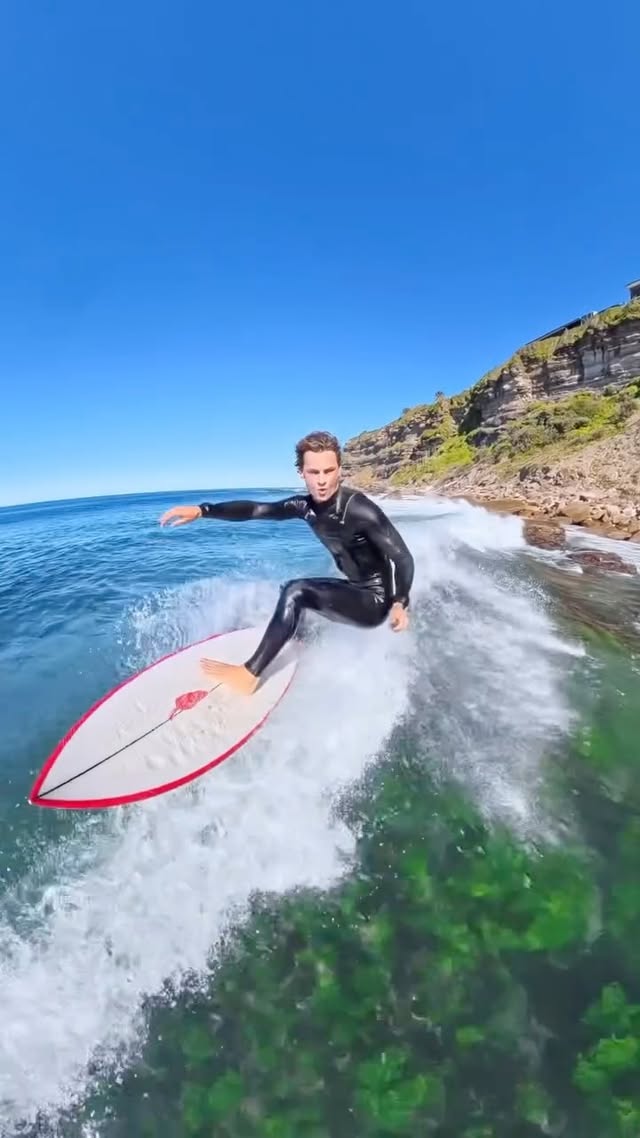 Instagram post by @surfingwithnoz for Insta360. Caption reads: [...] my fishing rod for a surf 😝 @insta360 Shot....
