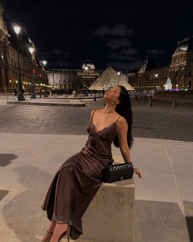 Instagram post by @ewyliin for PEPPERMAYO. Caption reads: parisian nights & silk dresses @peppermayo....