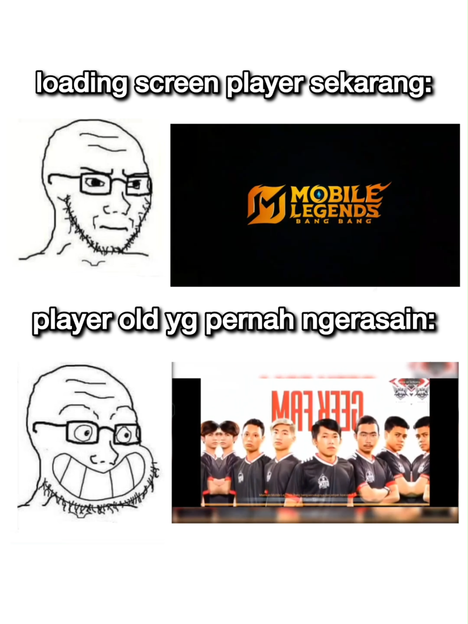 TikTok post by @geekfamindonesia for Mobile Legends. Caption reads: Balik ke loading screen kayak gitu sabi kali min....