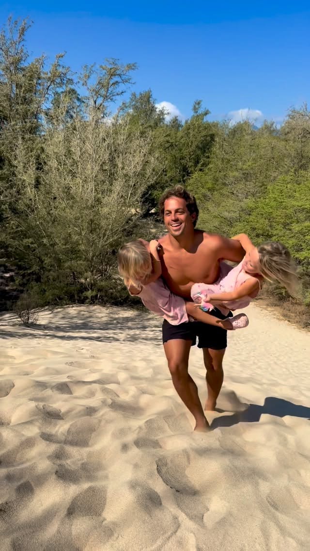 Instagram post by @kai_lenny for TAG Heuer. Caption reads: A Daddy Day-Care beach workout 
Hitting the sand....