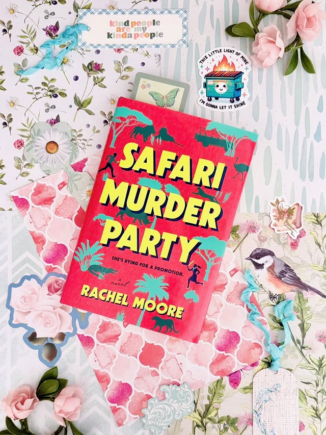 Instagram post by @temmathomas for Berkley Publishing Group. Caption reads: 🦓 Safari Murder Party by @byrachelmoore ~ Review....