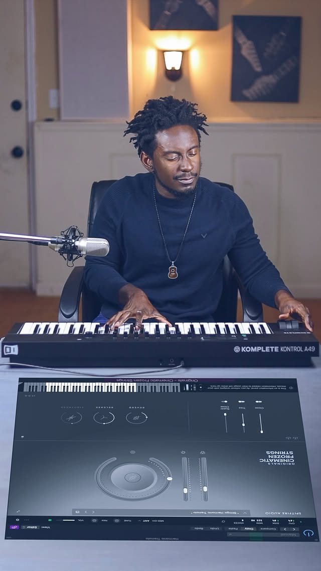 Instagram post by @venceraypro for Spitfire Audio. Caption reads: [...] Strings Originals library from....