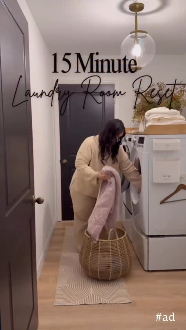 Instagram post by @glamorouslyliving for Lysol. Caption reads: #Ad A 15-minute laundry room reset makes all the....